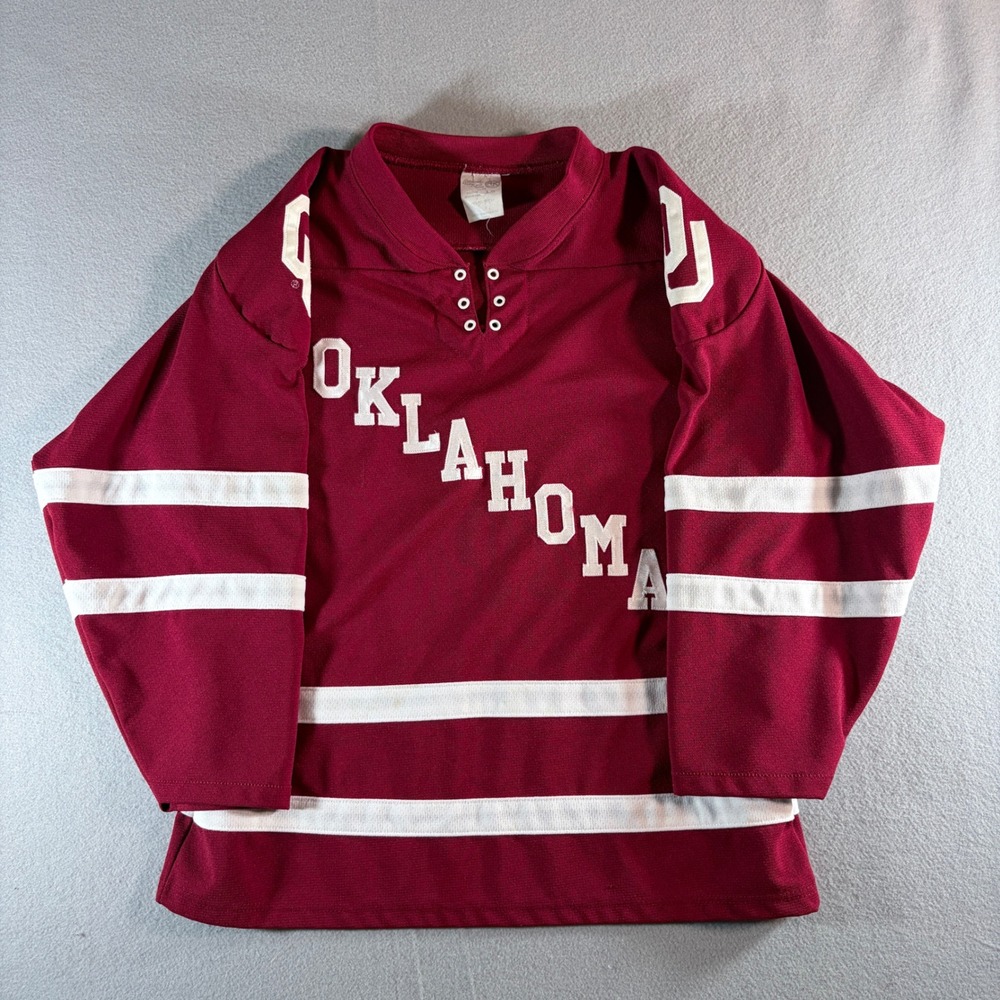 Athletic Knit Oklahoma Sooners Hockey Jersey Crimson White Womens S/Youth Large